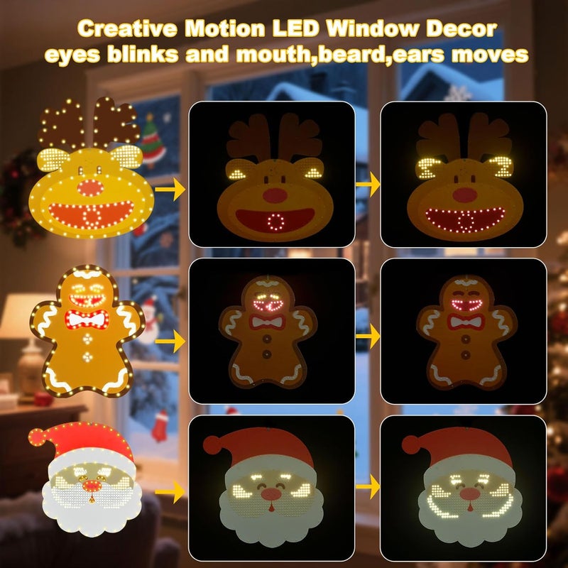 Lopanbs 3Pack 12in Smart Christmas Window Lights Decorations with Remote/App, Lighted Santa Face, Reindeer, Gingerbread Man, Timer, Music Sync, Dimmer, Holiday Indoor Outdoor Wall Door Glass Decorations - Image 2
